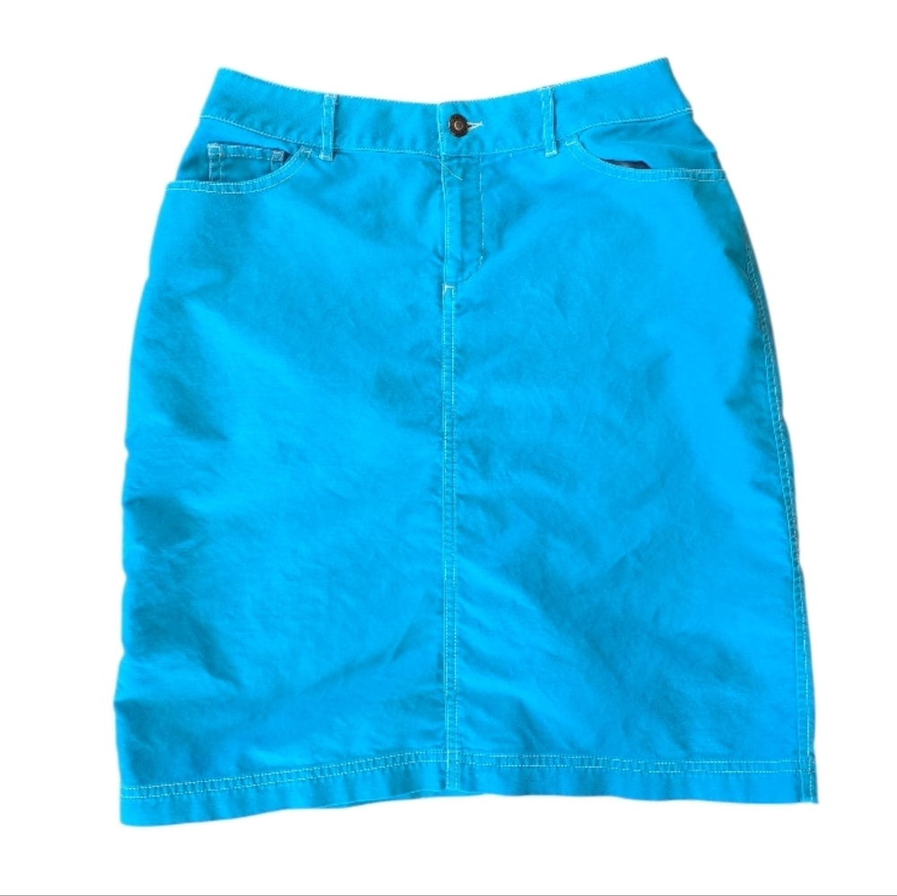 Coldwater Creek Turquoise Blue Straight Cotton Denim Skirt S